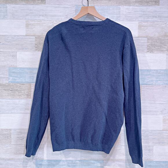 LINKSOUL Cotton Ribbed Crewneck Sweater Navy Blue Stretch Casual Mens Medium - Picture 4 of 7
